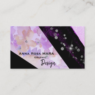 *~* Abstract Modern Glitter Geometric Floral Black Business Card