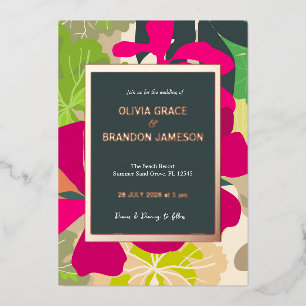 Abstract Modern Hot Pink Floral Wedding Gold
