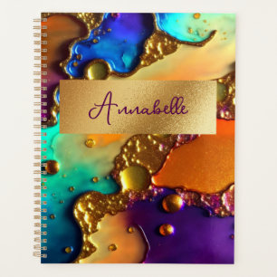 Abstract Modern Jewel & Gold Swirls Planner