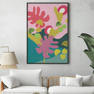 Abstract modern landscape art pink tree poster