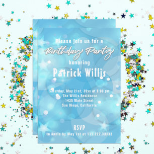 Abstract Modern Light Blue Birthday Party Invitation