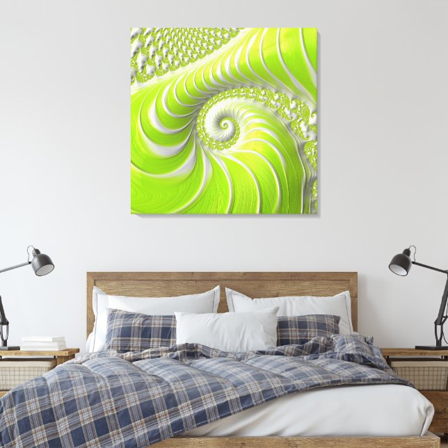 Abstract Modern Lime Green Spiral Fractal Canvas Print (Insitu(Bedroom))