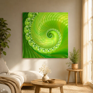 Abstract Modern Lime Green Spiral Fractal Canvas Print