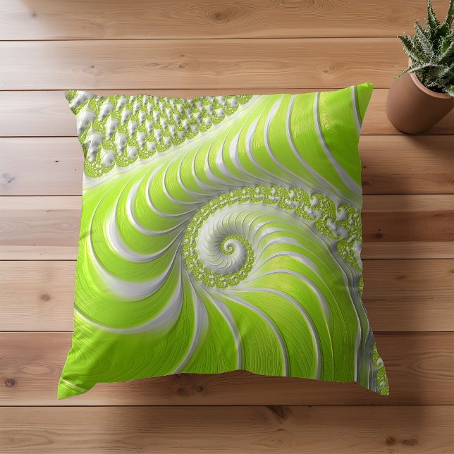 Abstract Modern Lime Green Spiral Fractal Cushion (Creator Uploaded)