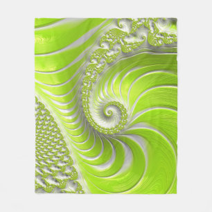 Abstract Modern Lime Green Spiral Fractal Fleece Blanket