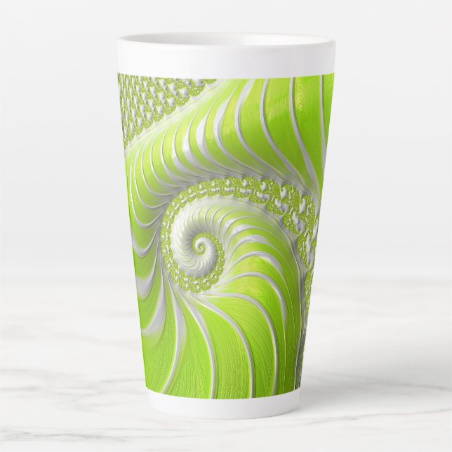 Abstract Modern Lime Green Spiral Fractal Latte Mug (Front)