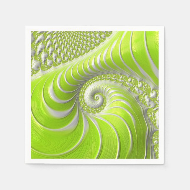 Abstract Modern Lime Green Spiral Fractal Napkin (Front)