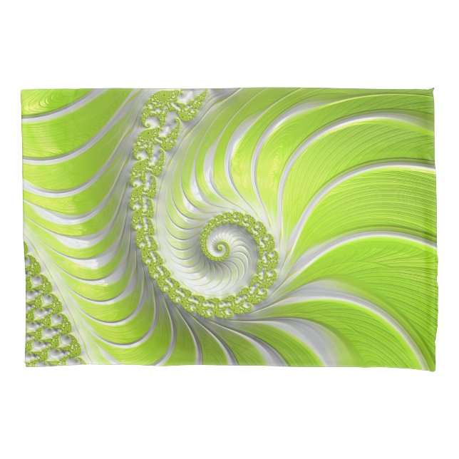 Abstract Modern Lime Green Spiral Fractal Pillowcase (Front)