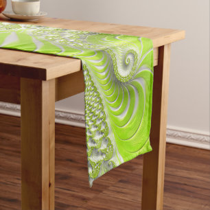 Abstract Modern Lime Green Spiral Fractal Short Table Runner