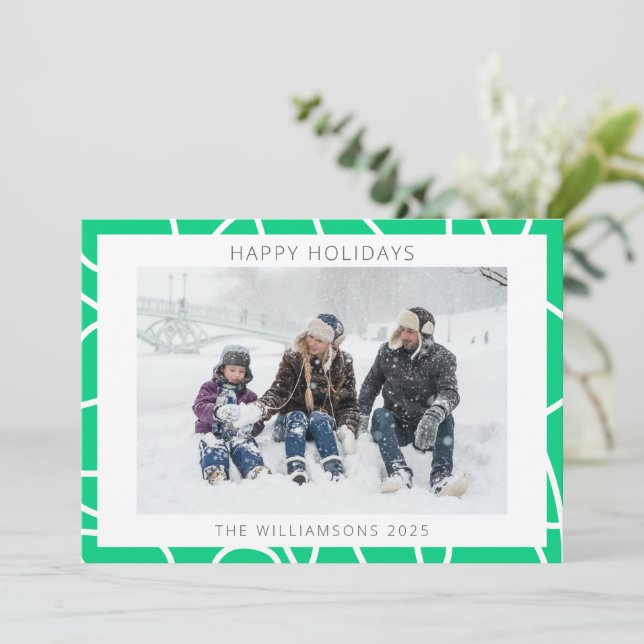 Abstract Modern Line Art in Green Custom Photo Holiday Card (Standing Front)