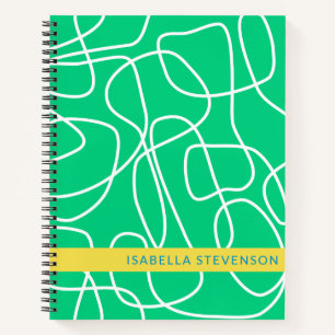 Abstract Modern Line Art in Green Personalised  Notebook