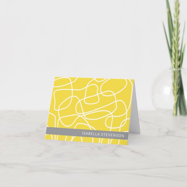 Abstract Modern Line Art in Yellow Personalised  Note Card (Front)