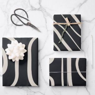 Abstract Modern Lines Black and White Wrapping Paper Sheet