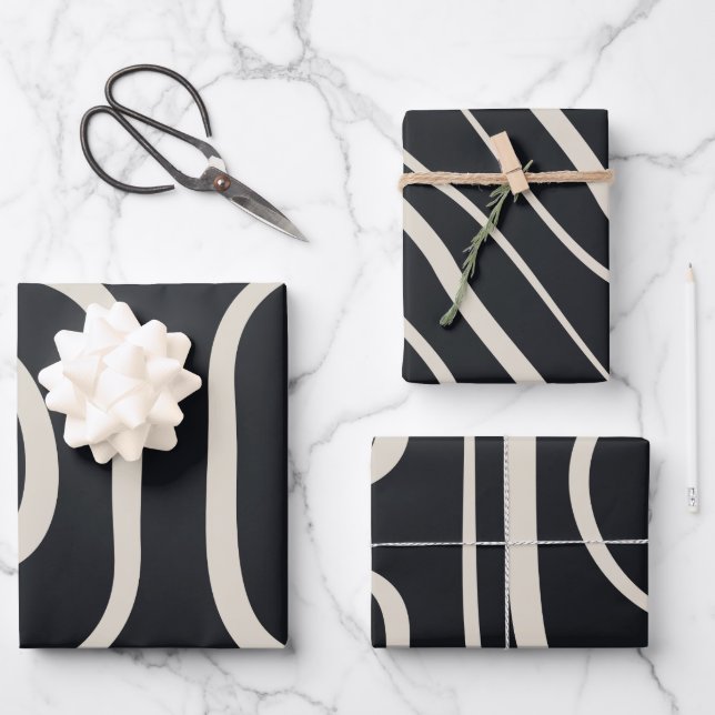 Abstract Modern Lines Black and White Wrapping Paper Sheet (Front)
