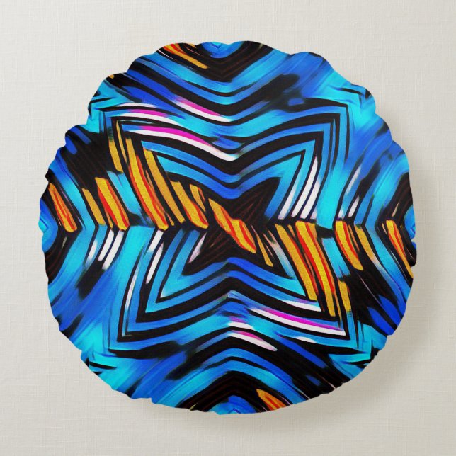 Abstract modern liquid modern liquify waves blue n round cushion (Front)