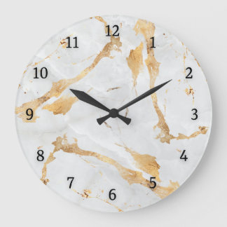 Abstract modern Marble grey gold aesthetic Large Clock