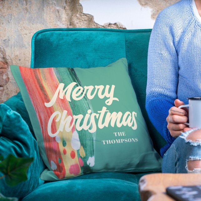 Abstract Modern Merry Christmas Personalised Name Cushion (Creator Uploaded)