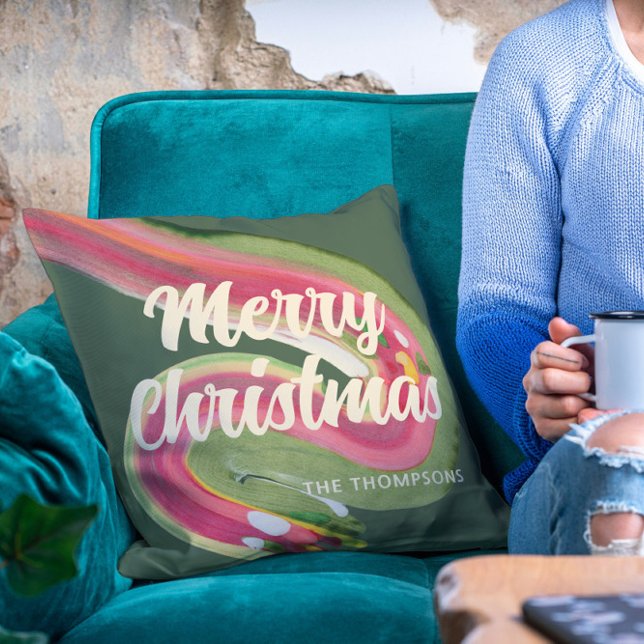 Abstract Modern Merry Christmas Personalised Name Cushion (Creator Uploaded)