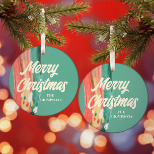 Abstract Modern Merry Christmas Personalised Name Glass Tree Decoration