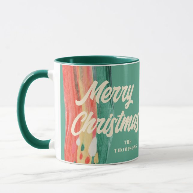 Abstract Modern Merry Christmas Personalised Name Mug (Left)