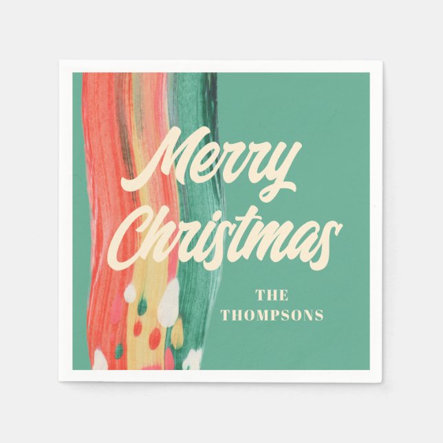 Abstract Modern Merry Christmas Personalised Name Napkin (Front)