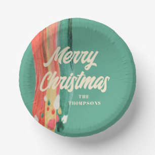 Abstract Modern Merry Christmas Personalised Name Paper Plate
