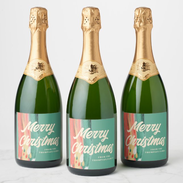 Abstract Modern Merry Christmas Personalised Name Sparkling Wine Label (Bottles)