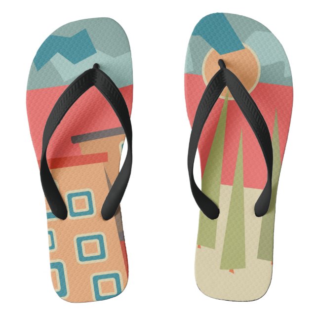 Abstract modern minimalistic art landscape geometr flip flops (Footbed)