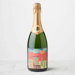 Abstract modern minimalistic art landscape geometr sparkling wine label