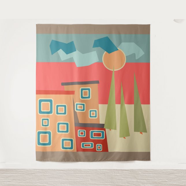 Abstract modern minimalistic art landscape geometr tapestry (Front)