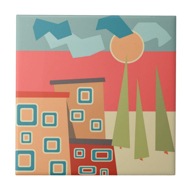 Abstract modern minimalistic art landscape geometr tile (Front)