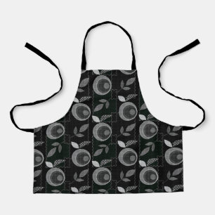 Abstract modern monochrome apple leaves black grey apron