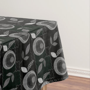 Abstract modern monochrome apple leaves black grey tablecloth