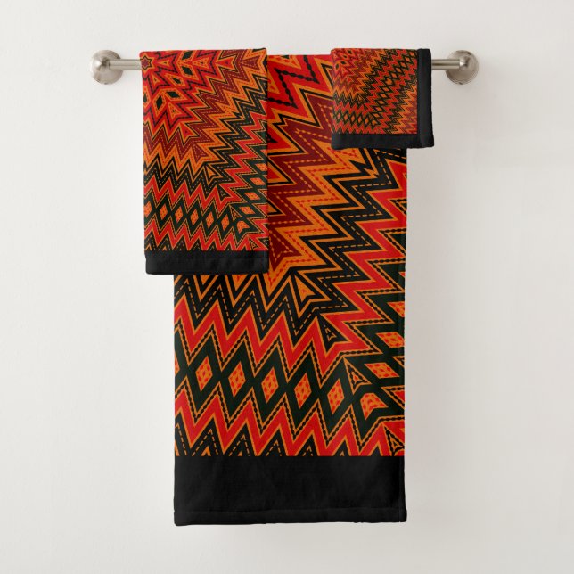 Abstract modern mosaic kaleidoscopic tile pattern bath towel set (Insitu)