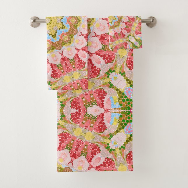 Abstract modern mosaic kaleidoscopic tile pattern bath towel set (Insitu)