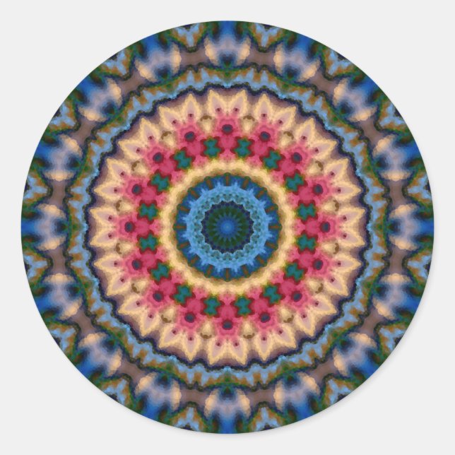 Abstract modern mosaic kaleidoscopic tile pattern classic round sticker (Front)