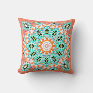 Abstract modern mosaic kaleidoscopic tile pattern cushion