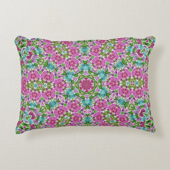 Abstract modern mosaic kaleidoscopic tile pattern decorative cushion (Front)
