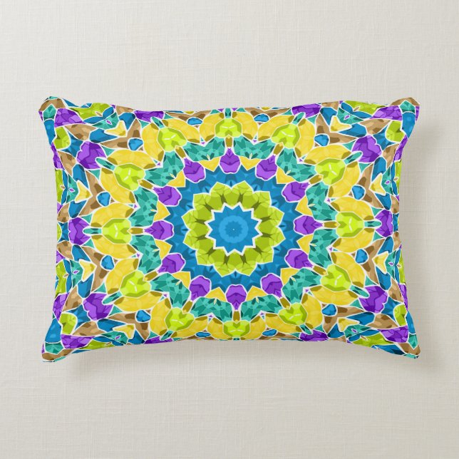 Abstract modern mosaic kaleidoscopic tile pattern decorative cushion (Front)