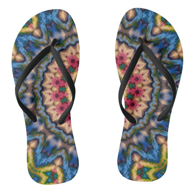 Abstract modern mosaic kaleidoscopic tile pattern flip flops (Footbed)