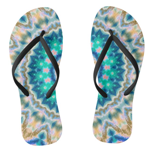 Abstract modern mosaic kaleidoscopic tile pattern flip flops (Footbed)