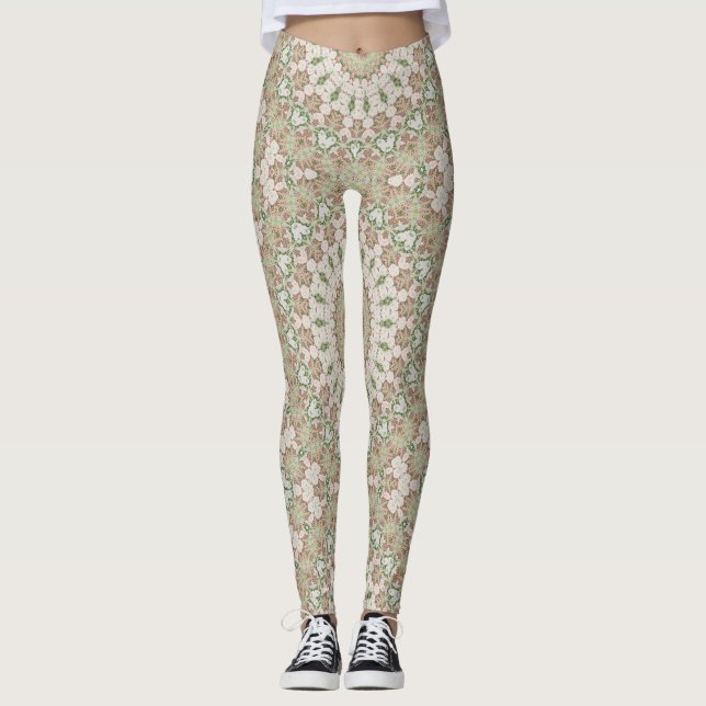Abstract modern mosaic kaleidoscopic tile pattern leggings (Front)
