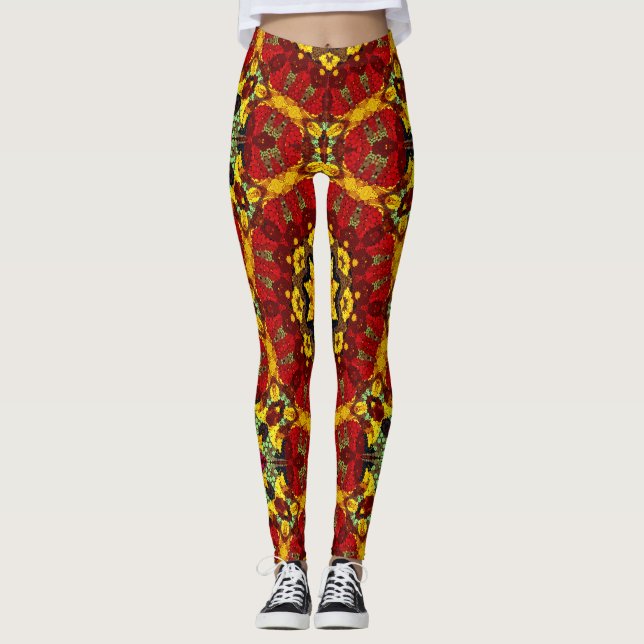 Abstract modern mosaic kaleidoscopic tile pattern leggings (Front)