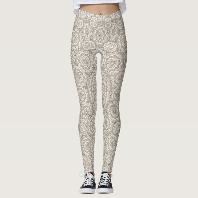 Abstract modern mosaic kaleidoscopic tile pattern leggings (Front)