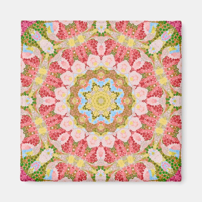 Abstract modern mosaic kaleidoscopic tile pattern magnet (Front)