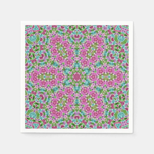 Abstract modern mosaic kaleidoscopic tile pattern napkin (Front)