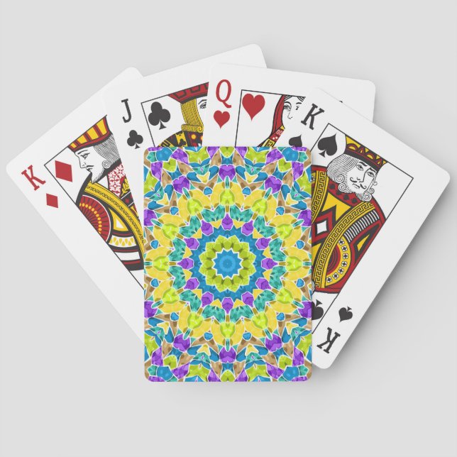 Abstract modern mosaic kaleidoscopic tile pattern playing cards (Back)