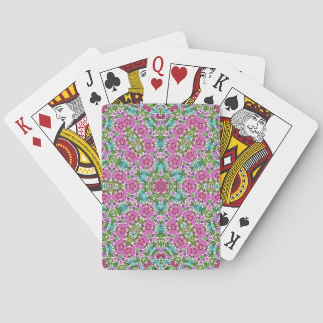 Abstract modern mosaic kaleidoscopic tile pattern playing cards (Back)
