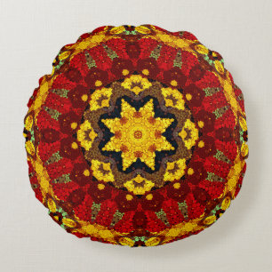 Abstract modern mosaic kaleidoscopic tile pattern round cushion