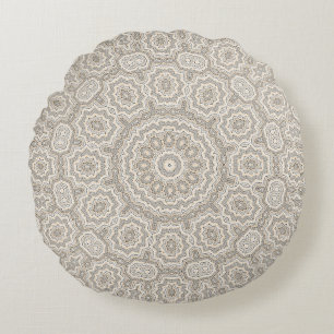 Abstract modern mosaic kaleidoscopic tile pattern round cushion